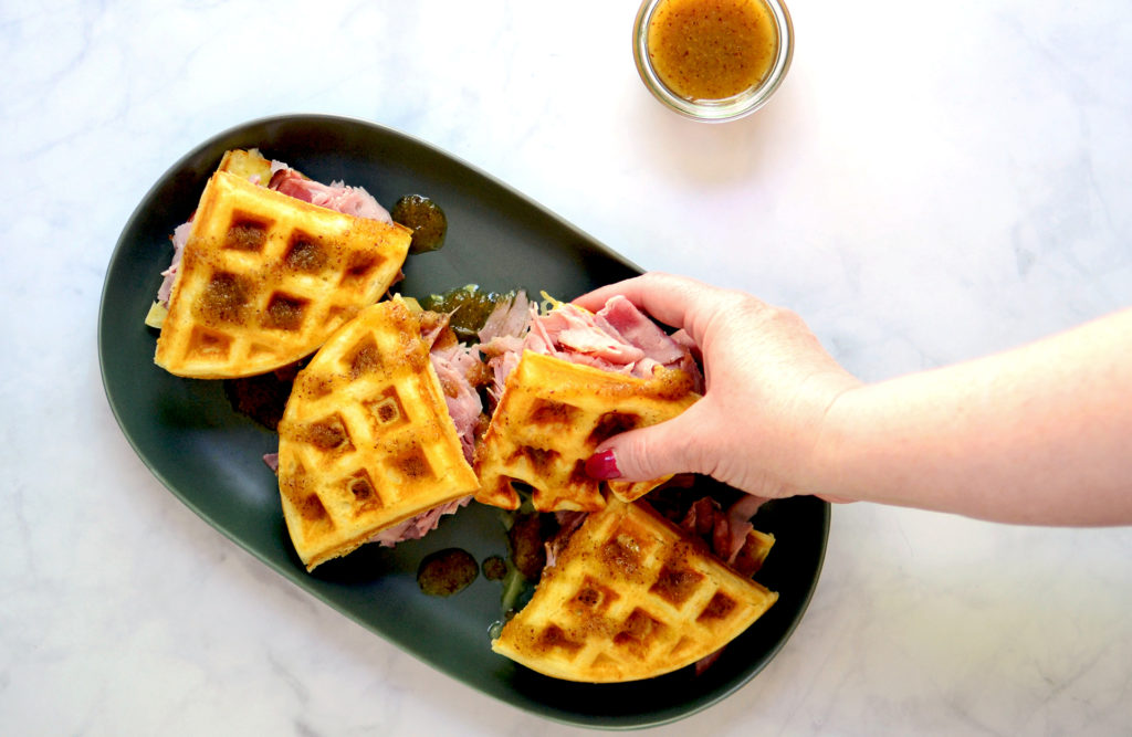 Waffled Ham and Cheese Melt With Maple Butter Recipe