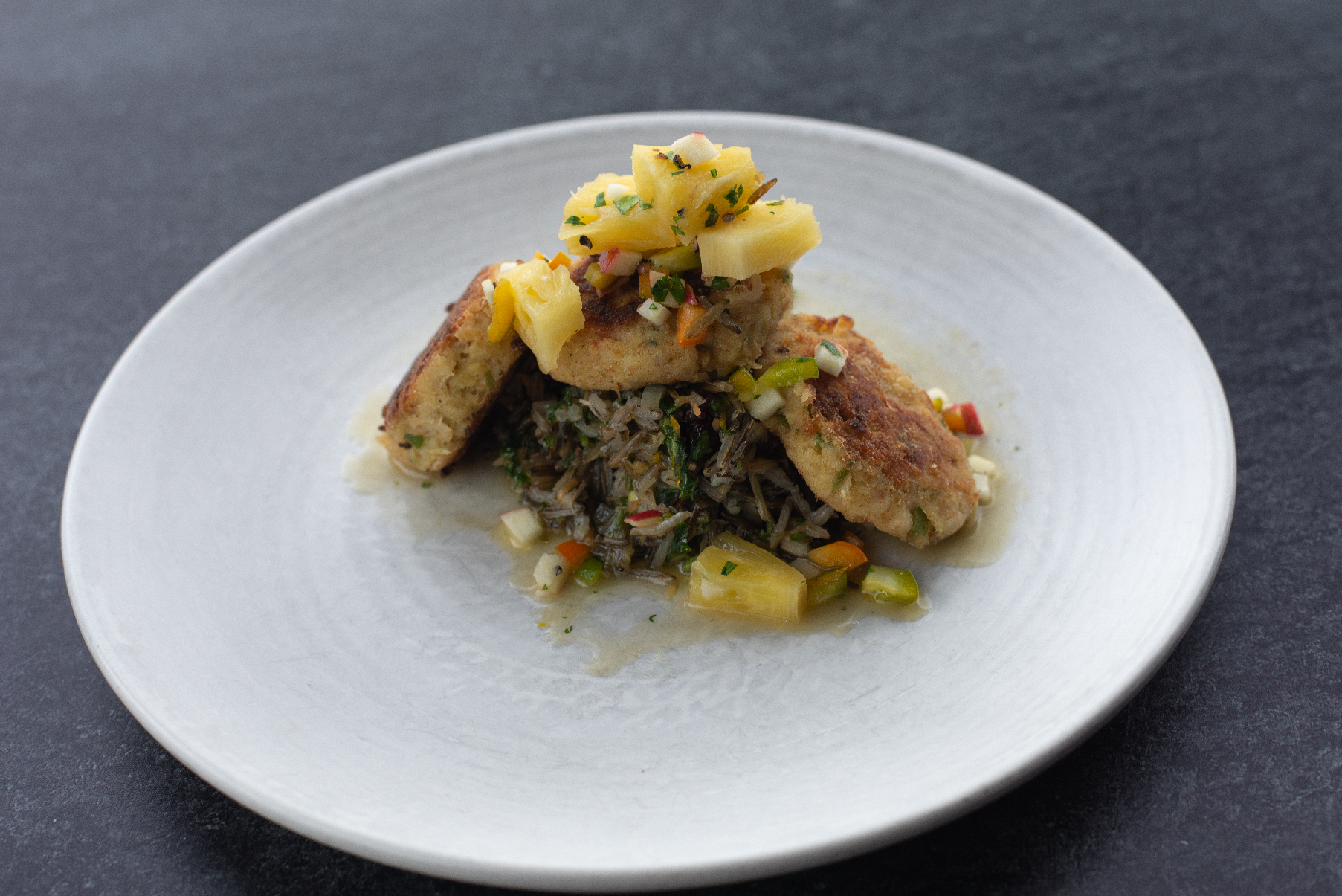 Austin Bartold's Walleye Cakes with Pineapple Slaw & Wild Rice Salad