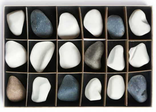 a box of river stones
