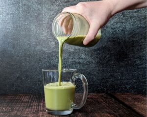 Hot Drink Matcha Latte Pouring Into Mug