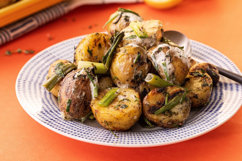 Image for Grilled Herby Potatoes with Charred Scallions